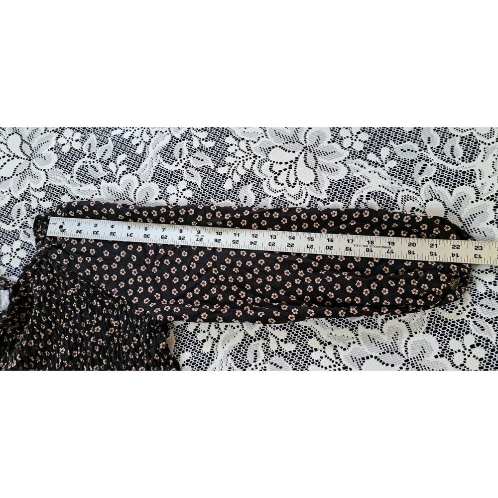 Zara Mini Dress Junior Sz. 13-14 Black Floral Smocked Front Long Sleeve Babydoll - Picture 8 of 10